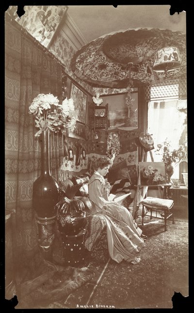 Amelia Bingham seated in her apartment reading, c.1905 by Byron Company